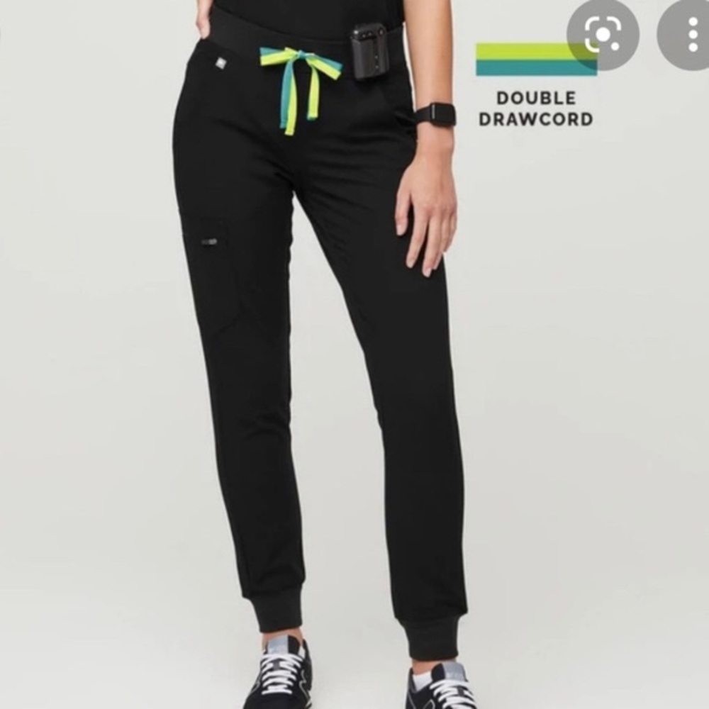 Limited edition FIGS womens zamora jogger scrub pants - black/citron double cord